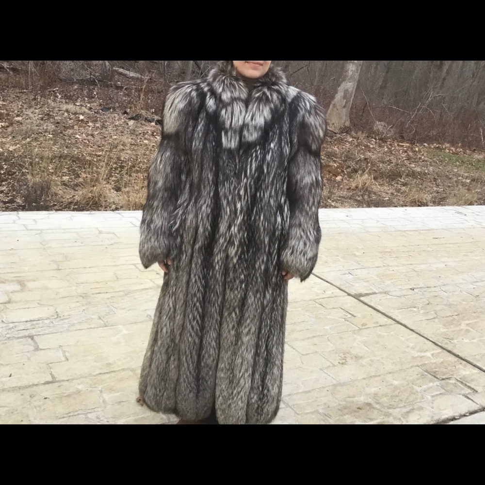 Real silver fox fur coat